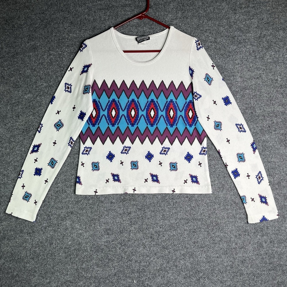Vintage Roughrider By Circle T Long Sleeve‎ Shirt Women Large Aztec Southwestern